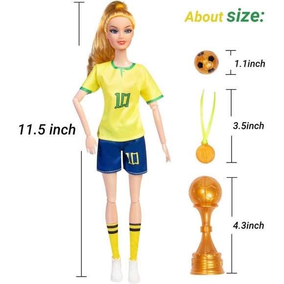 Brazil Soccer Player Doll Toys Includes Light-Up Toy Trophy - Picture 2 of 6
